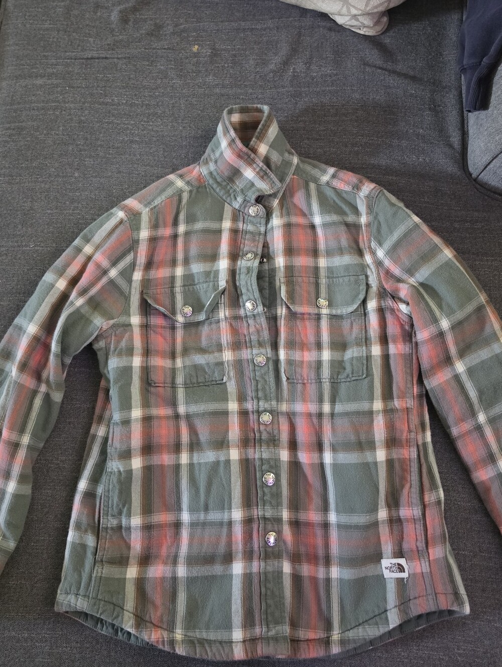 The North Face Men's Green and Coral Plaid Button-Down Shirt